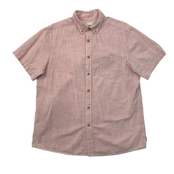 ROWM Shirt Mens L Large Dusty Peach Short Sleeve Cotton Textured Button Down - Picture 1 of 8